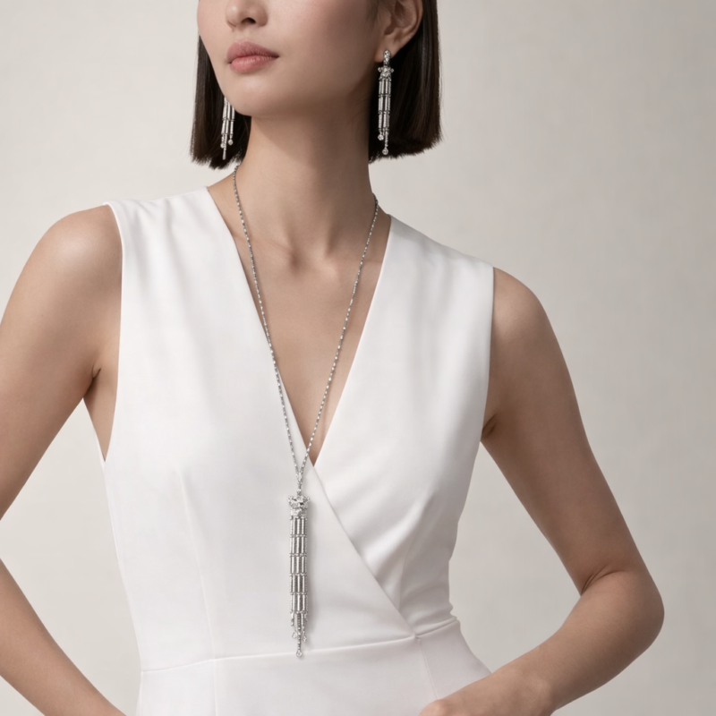 Pre-Owned Cartier Panthère de Cartier Necklace in 18K White Gold with Diamonds, Emeralds, and Onyx