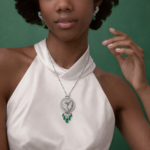 Pre-Owned Cartier Faune et Flore Les Oiseaux Libérés Pavé Necklace with Emerald Drops in 18K White Gold