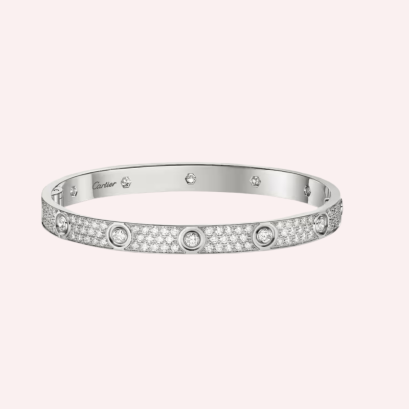 Pre-Owned Cartier LOVE Bracelet on Chain, Half-Pavé Diamonds, White Gold