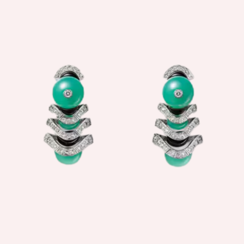 Pre-Owned Cartier Géométrie & Contrastes Chrysoprase Pavé Earrings