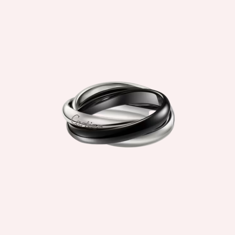 Pre-Owned Cartier Trinity Ceramic Classic Medium Ring in White Gold and Black Ceramic