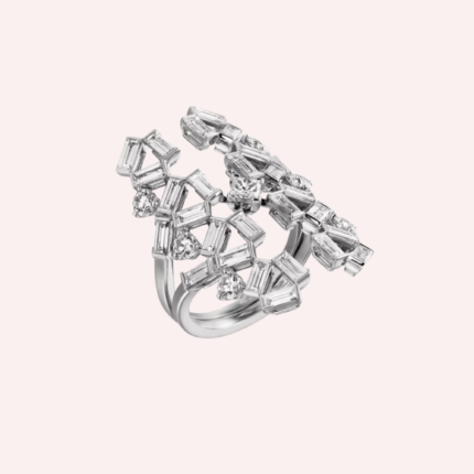 Pre-Owned Reflection de Cartier Ring in White Gold with Baguette-, Brilliant-, and Princess-Cut Diamonds