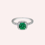 Pre-Owned Cartier Destinée Solitaire Cushion-Cut Emerald Pavé Ring in Platinum