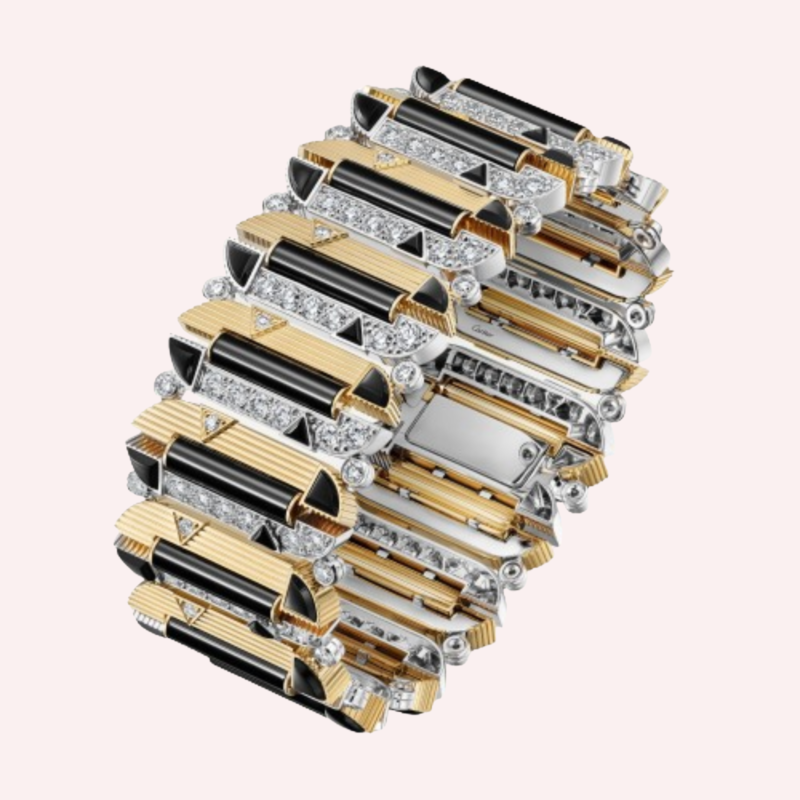 Pre-Owned Cartier Géométrie & Contrastes Onyx Pavé Bracelet in 18K White Gold and Yellow Gold with Diamonds