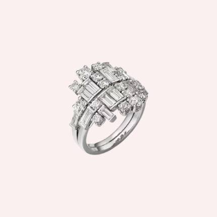 Pre-Owned Reflection de Cartier Ring in White Gold with Brilliant-Cut and Baguette-Cut Diamonds