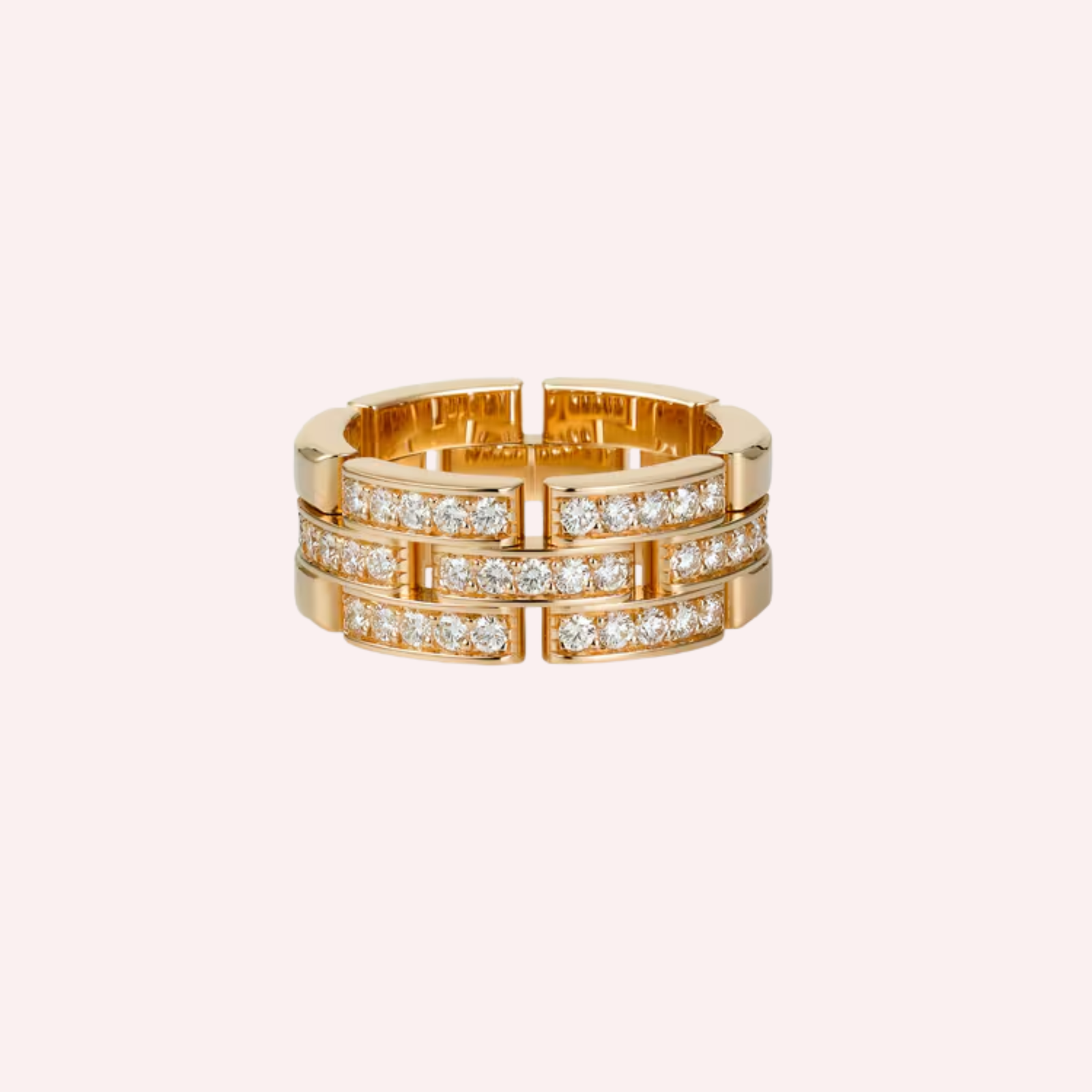 Pre-Owned Cartier Maillon Panthère Triple Row Half-Pavé Ring with Diamonds Pre-Owned Cartier Maillon Panthère Triple Row Half-Pavé Ring with Diamonds