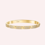 Pre-Owned Cartier LOVE Medium Model Pavé Bracelet in Yellow Gold with Diamonds