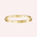 Pre-Owned Cartier LOVE Classic Model Brushed Bracelet in Yellow Gold with 4 Diamonds