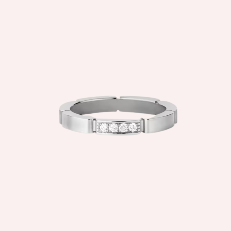 Pre-Owned Cartier Maillon Panthère Wedding Ring in 18K White Gold with 4 Diamonds