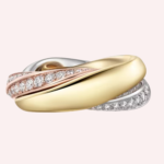 Pre-Owned Cartier Trinity Half-Pavé Medium Ring in White, Rose, and Yellow Gold - Image 2