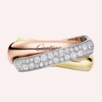 Pre-Owned Cartier Trinity Cushion-Shaped Medium Half-Pavé Ring in White, Rose, and Yellow Gold - Image 3