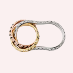Pre-Owned Cartier Trinity Two-Finger Lacquer Pavé Ring in White, Rose, and Yellow Gold - Image 3