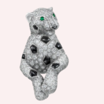 Pre-Owned Panthère de Cartier Pavé Earrings with Diamonds and Emeralds in 18K White Gold - Image 2