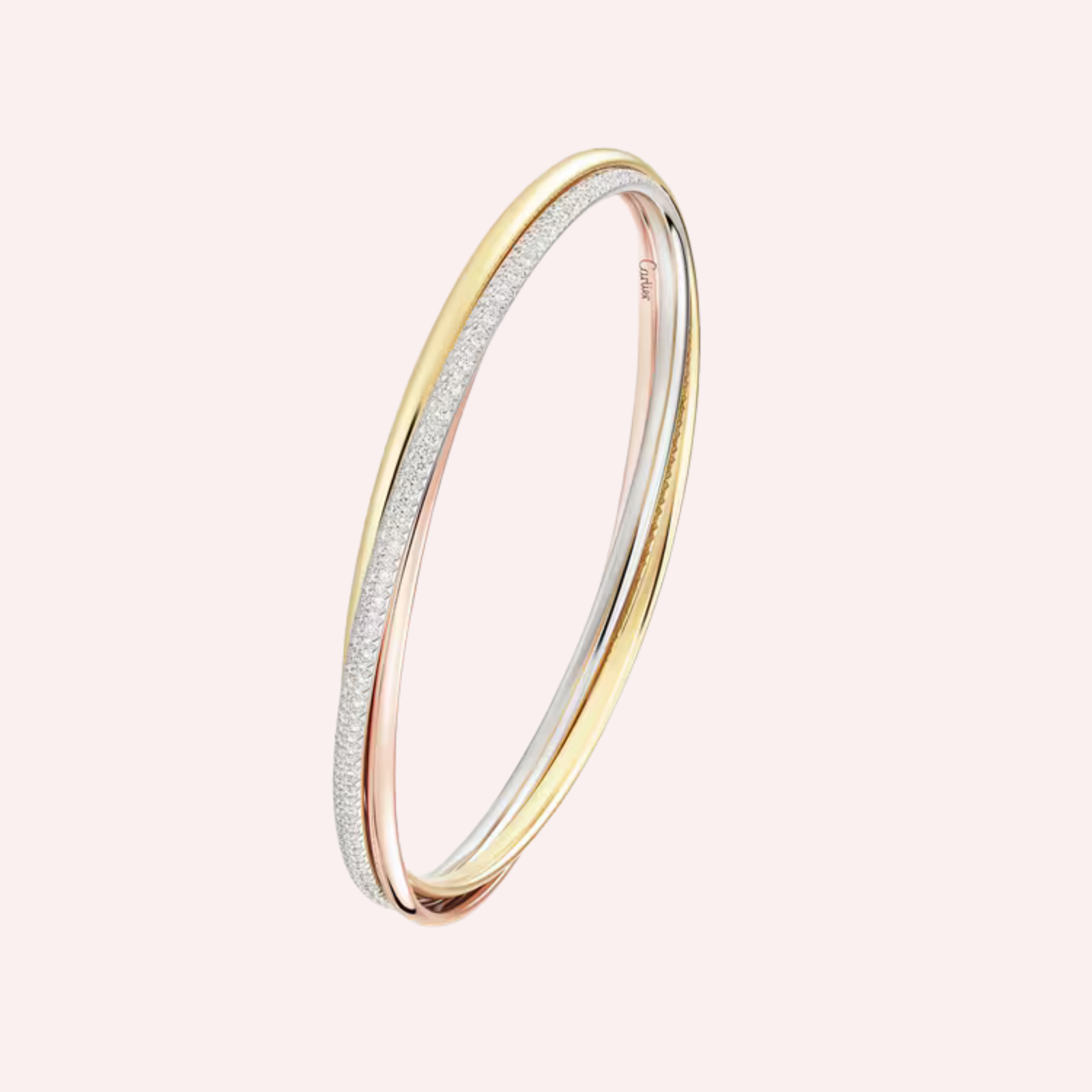 Pre-Owned Cartier Trinity Small Half-Pavé Diamond Bracelet in 18K White, Yellow & Rose Gold Pre-Owned Cartier Trinity Small Half-Pavé Diamond Bracelet in 18K White, Yellow & Rose Gold