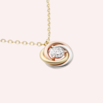 Pre-Owned Trinity Pendant Necklace with One Diamond, 18K White, Rose & Yellow Gold - Image 3