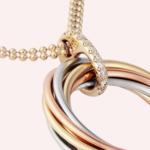 Pre-Owned Trinity Pendant Necklace, Seven Rows with Diamonds, 18K White, Rose & Yellow Gold - Image 2