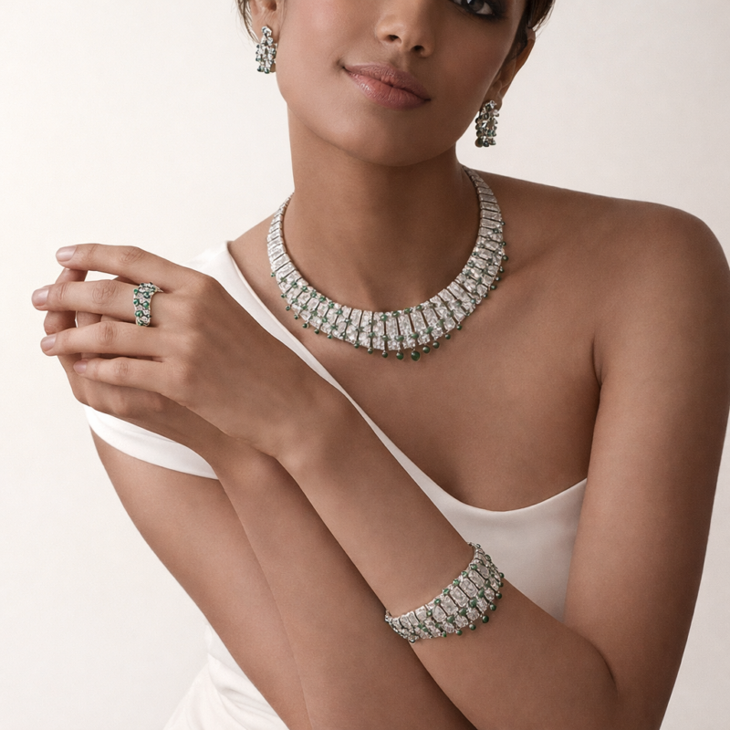 Pre-Owned Cartier Le Voyage Recommencé Pavé Hoop Earrings in White Gold with Cabochon-Cut Emeralds and Diamonds