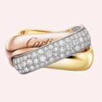 Pre-Owned Cartier Trinity Cushion-Shaped Large Half-Pavé Ring in White, Rose, and Yellow Gold - Image 3