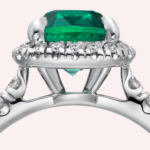 Pre-Owned Cartier Destinée Solitaire Cushion-Cut Emerald Pavé Ring in Platinum