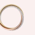 Pre-Owned Cartier Trinity Classic Medium Half-Pavé Ring in White, Rose, and Yellow Gold - Image 2