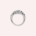 Pre-Owned Panthère de Cartier semi-pavé ring in 18K white gold set with diamonds, emerald eyes, and onyx. A timeless luxury jewelry icon.