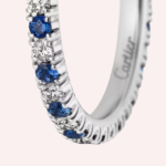 Pre-Owned Cartier Étincelle de Cartier Pavé Wedding Band in Platinum with Diamonds & Sapphires – 2 mm - Image 4
