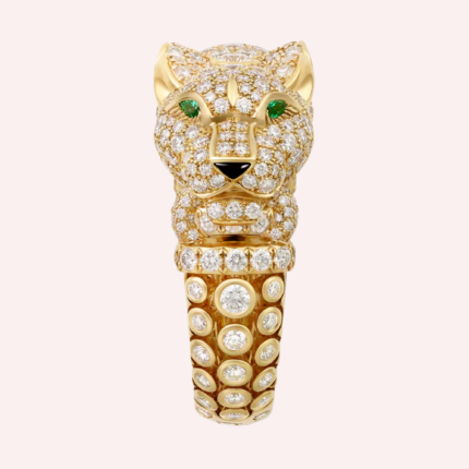Pre-Owned Panthère de Cartier Pavé Ring in Yellow Gold with Diamonds, Onyx, and Emeralds