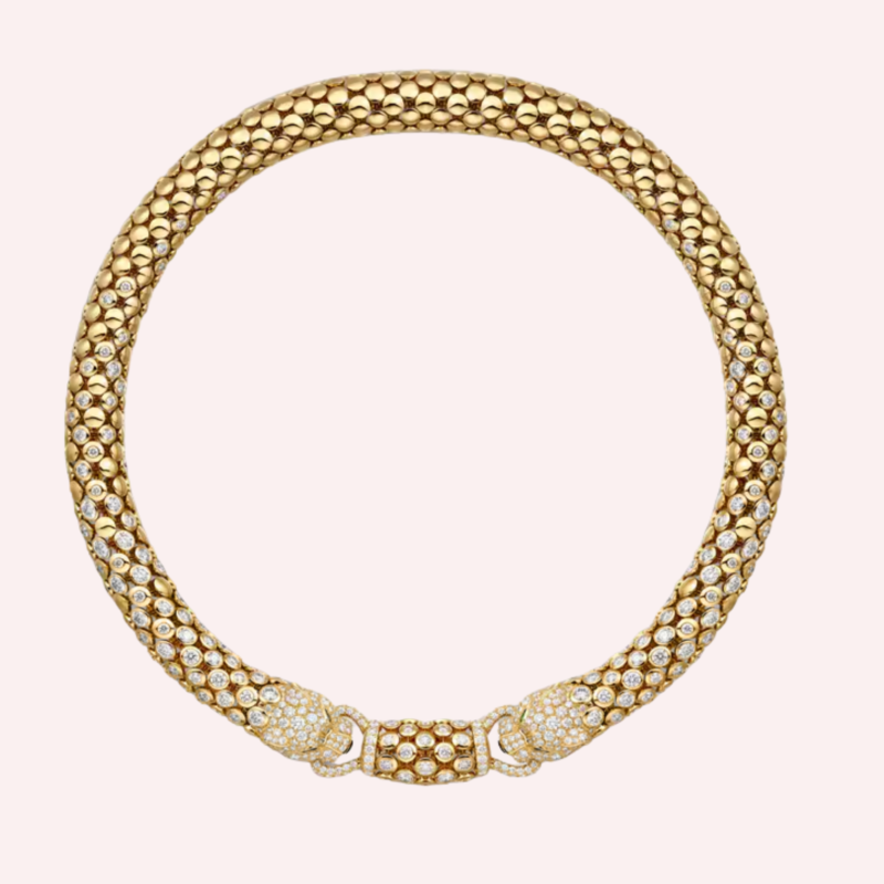 Pre-Owned Panthère de Cartier Pavé Necklace in Yellow Gold with Diamonds, Onyx, and Emeralds