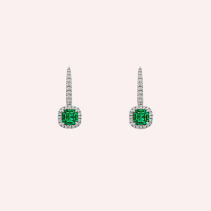Pre-Owned Cartier Destinée Pavé Oval-Cut Emerald Sleeper Earrings