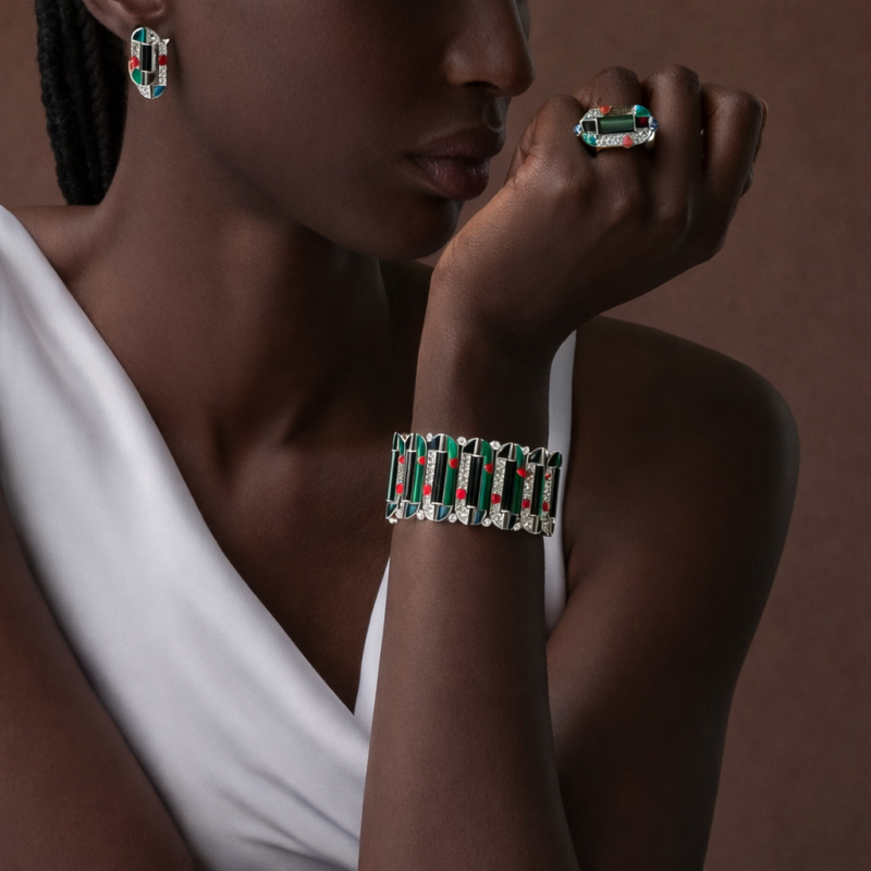 Pre-Owned Cartier Géométrie & Contrastes Chrysoprase Pavé Bracelet