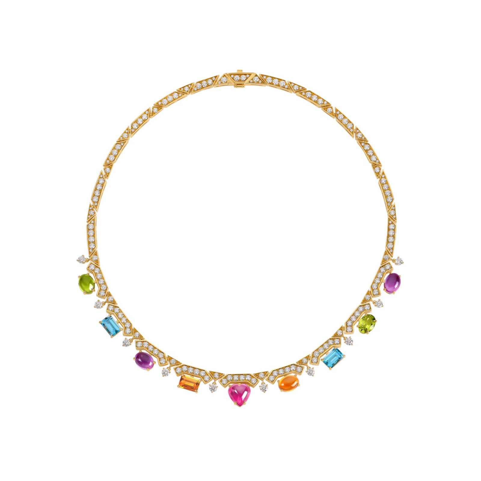 Pre-Owned Bvlgari Allegra 18K Yellow Gold Multi-Gemstone and Pavé Diamond Necklace (2) Pre-Owned Bvlgari Allegra 18K Yellow Gold Multi-Gemstone and Pavé Diamond Necklace