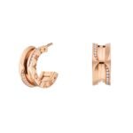 Pre-Owned Bvlgari B.zero1 18K Rose Gold Hoop Earrings with Pavé Diamonds