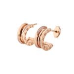 Pre-Owned Bvlgari B.zero1 18K Rose Gold Hoop Earrings with Pavé Diamonds - Image 2