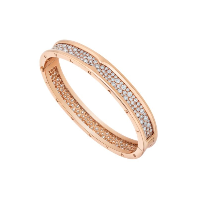 Pre-Owned Bvlgari B.zero1 18K Rose Gold Pavé Diamond Spiral Bangle Bracelet