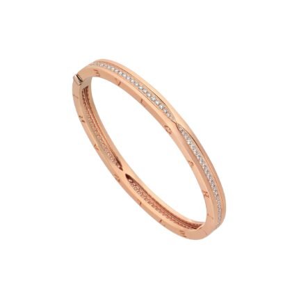 Pre-Owned Bvlgari B.zero1 18K Rose Gold Pavé Diamond Spiral Bangle Bracelet