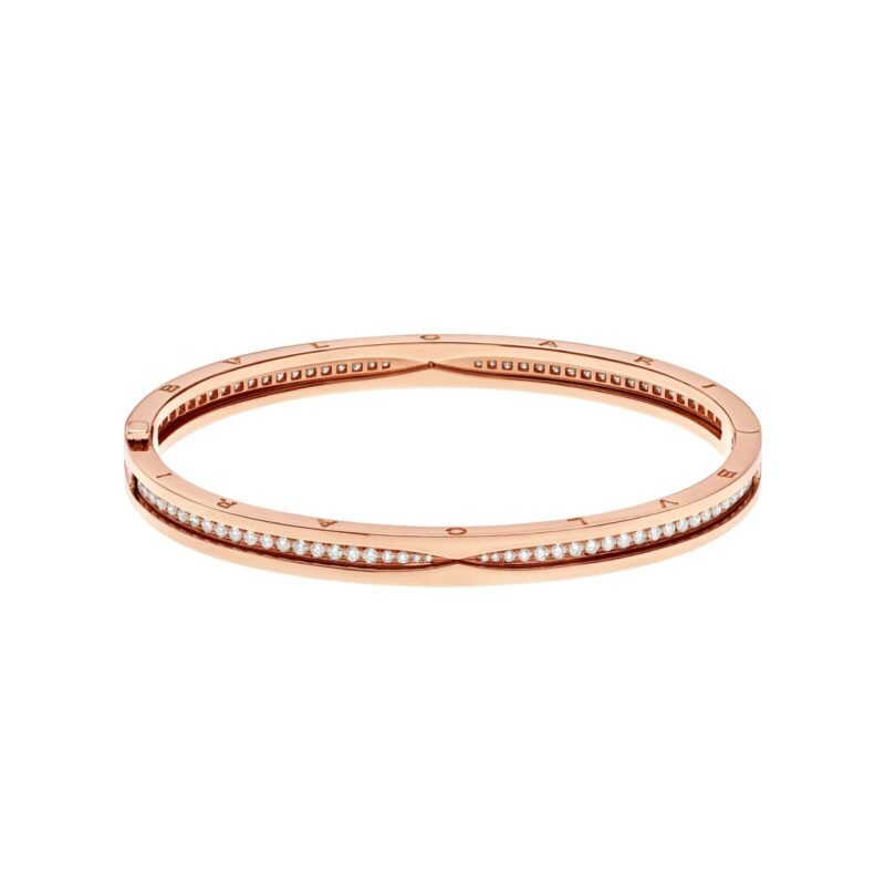 Pre-Owned Bvlgari B.zero1 18K Rose Gold Pavé Diamond Spiral Bangle Bracelet