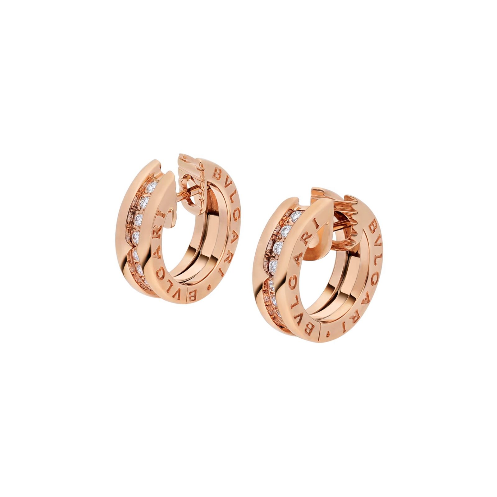 Pre-Owned Bvlgari B.zero1 18K Rose Gold Small Hoop Earrings with Pavé Diamonds on the Spiral (1) Pre-Owned Bvlgari B.zero1 18K Rose Gold Small Hoop Earrings with Pavé Diamonds on the Spiral