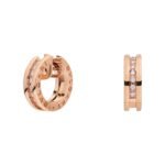 Pre-Owned Bvlgari B.zero1 18K Rose Gold Small Hoop Earrings with Pavé Diamonds on the Spiral - Image 2