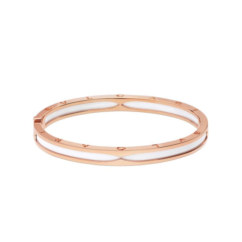 Pre-Owned Bvlgari B.zero1 18K Rose Gold and White Ceramic Bangle Bracelet