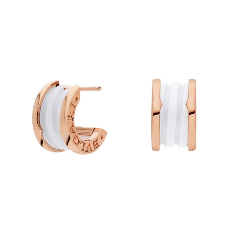 Pre-Owned Bvlgari B.zero1 18K Rose Gold and White Ceramic Earrings