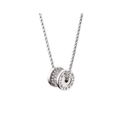 Pre-Owned Bvlgari B.zero1 18K white gold necklace with pavé diamond spiral pendant.