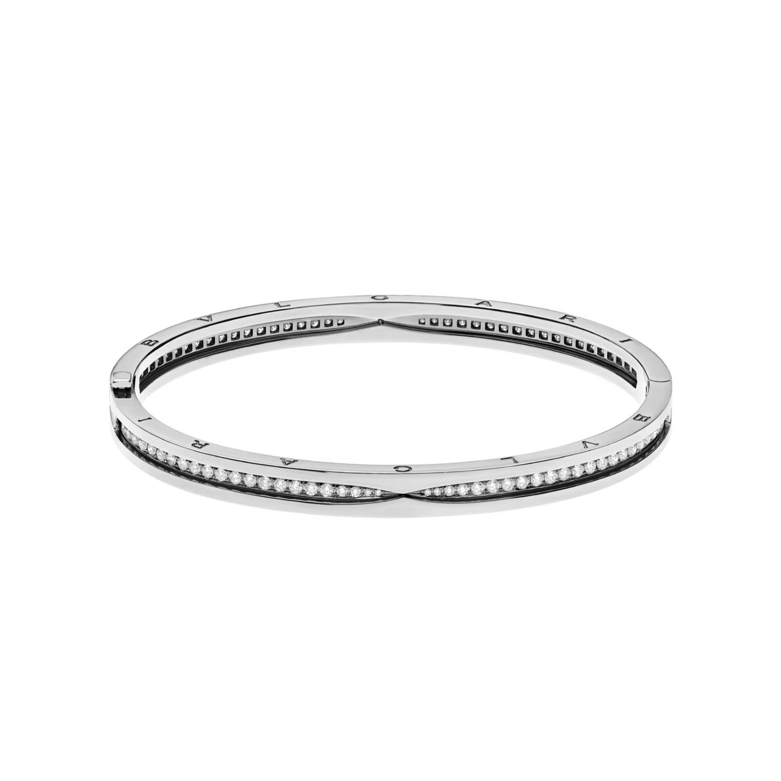 Pre-Owned Bvlgari B.zero1 18K White Gold Pavé Diamond Spiral Bangle Bracelet (1) Pre-Owned Bvlgari B.zero1 18K White Gold Pavé Diamond Spiral Bangle Bracelet
