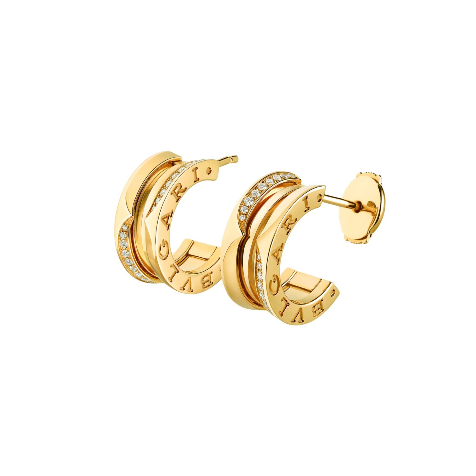 Pre-Owned Bvlgari B.zero1 18K Yellow Gold Hoop Earrings with Pavé Diamonds (1) Pre-Owned Bvlgari B.zero1 18K Yellow Gold Hoop Earrings with Pavé Diamonds