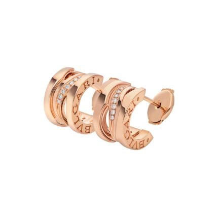 Pre-Owned Bvlgari B.zero1 Design Legend 18K Rose Gold Small Huggie Hoop Earrings with Pavé Diamonds