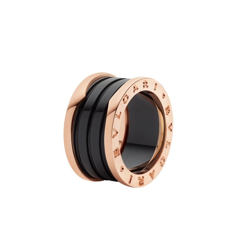 Pre-Owned Bvlgari B.zero1 Four-Band Ring in 18 kt Rose Gold with Black Ceramic Spiral