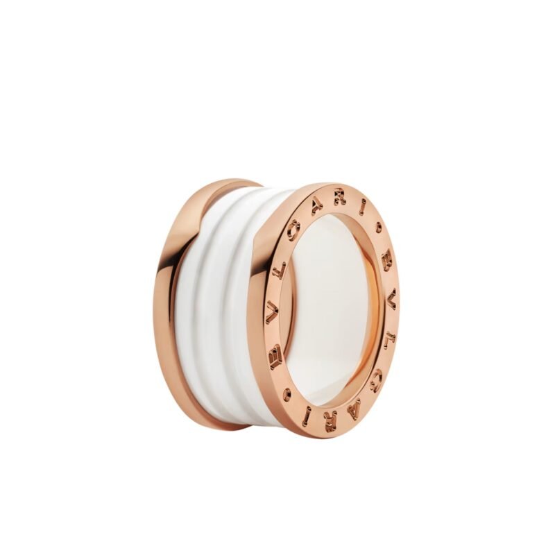 Pre-Owned Bvlgari B.zero1 Four-Band Ring with 18 kt Rose Gold Loops and White Ceramic Spiral