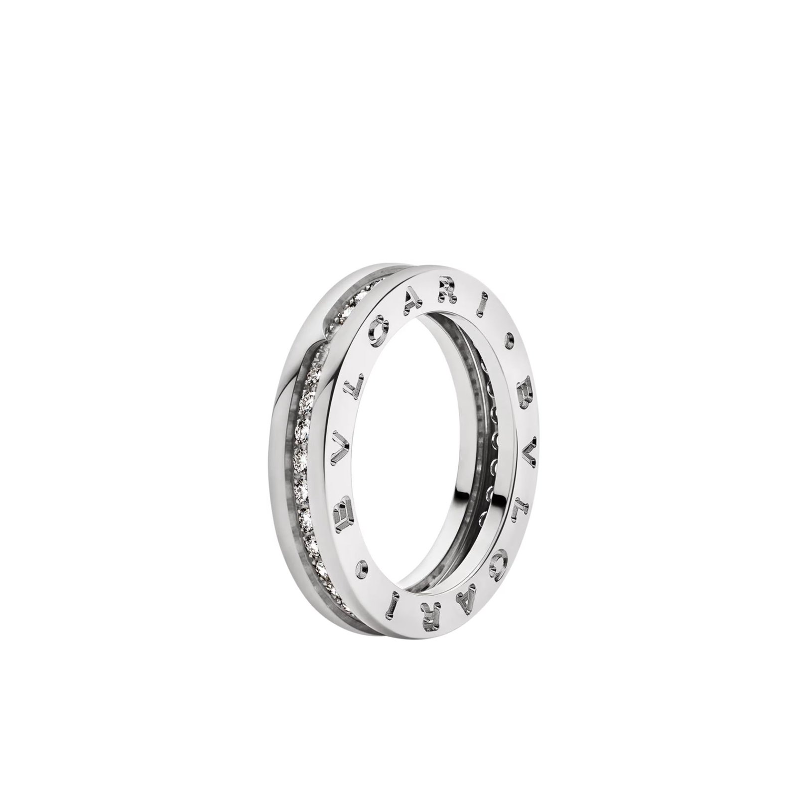 Pre-Owned Bvlgari B.zero1 One-Band Ring in 18K White Gold Set with Pavé Diamonds on the Spiral (1) Pre-Owned Bvlgari B.zero1 One-Band Ring in 18K White Gold Set with Pavé Diamonds on the Spiral