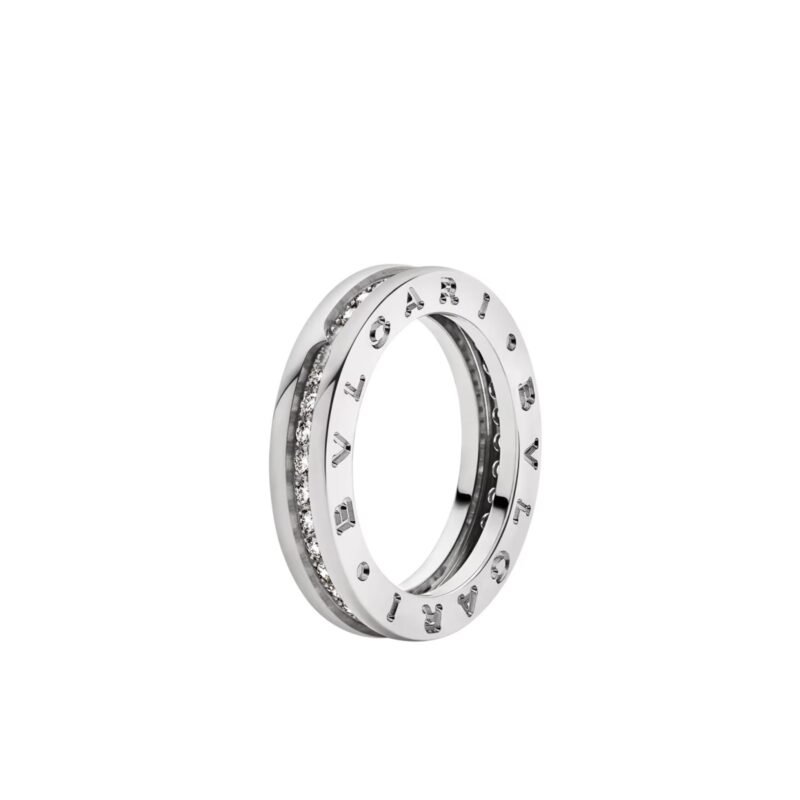 Pre-Owned Bvlgari B.zero1 One-Band Ring in 18K White Gold Set with Pavé Diamonds on the Spiral
