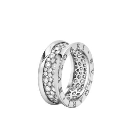 Pre-Owned Bvlgari B.zero1 Ring in 18K White Gold Set with Pavé Diamonds on the Spiral