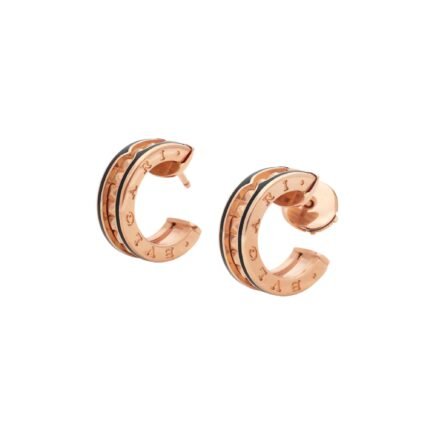 Pre-Owned Bvlgari B.zero1 Rock 18K Rose Gold Earrings with Studded Spiral and Black Ceramic Inserts